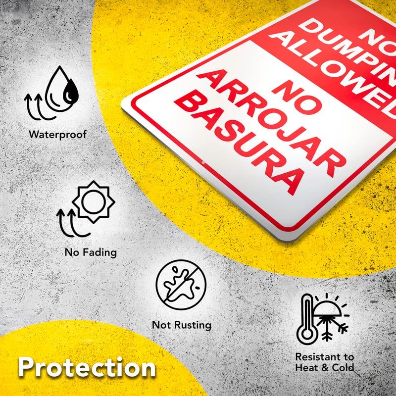 DIMARONGTON No Dumping Sign - 8x12 Aluminum No Arrojar Basura Sign - No Dumping Signs Private Property English and Spanish No littering Sign Outdoor - Image 5